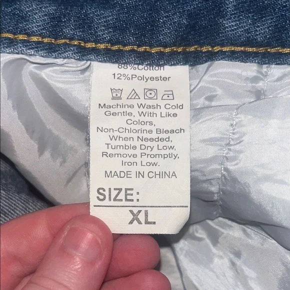 Distressed Denim Skirt with Fishnet Detail - Picture 2 of 4